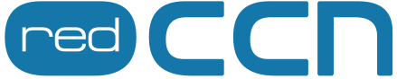 Un logotipo azul y blanco para ccn rojo sobre un fondo blanco.