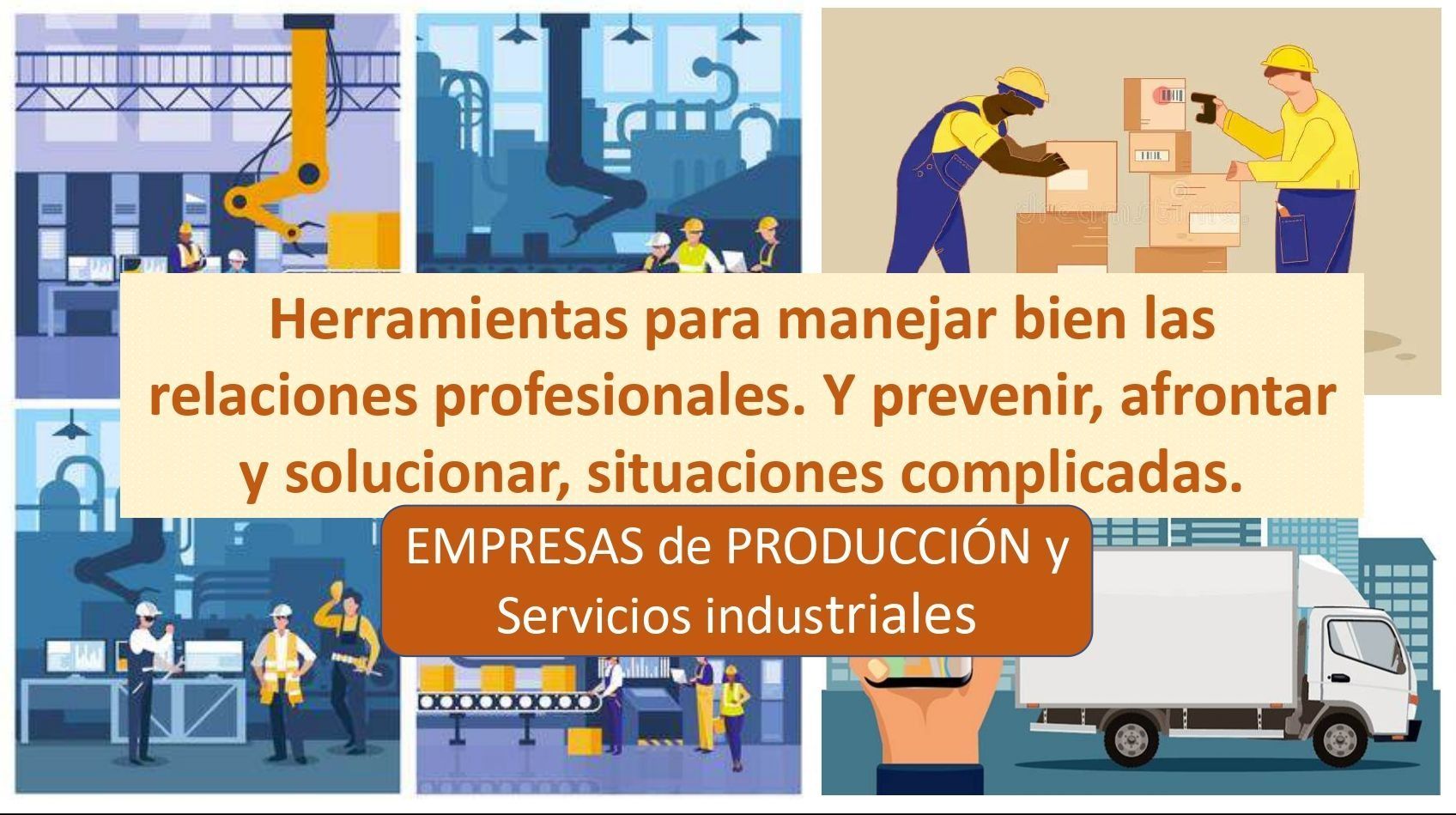 A collage of images of workers in a factory with the words 