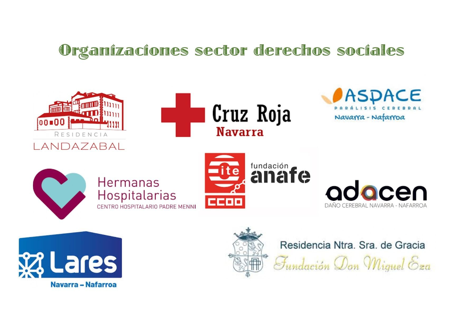 Logotipos de organizaciones de derechos sociales, entre ellas Cruz Roja, ASPACE, Landazabal y otras.