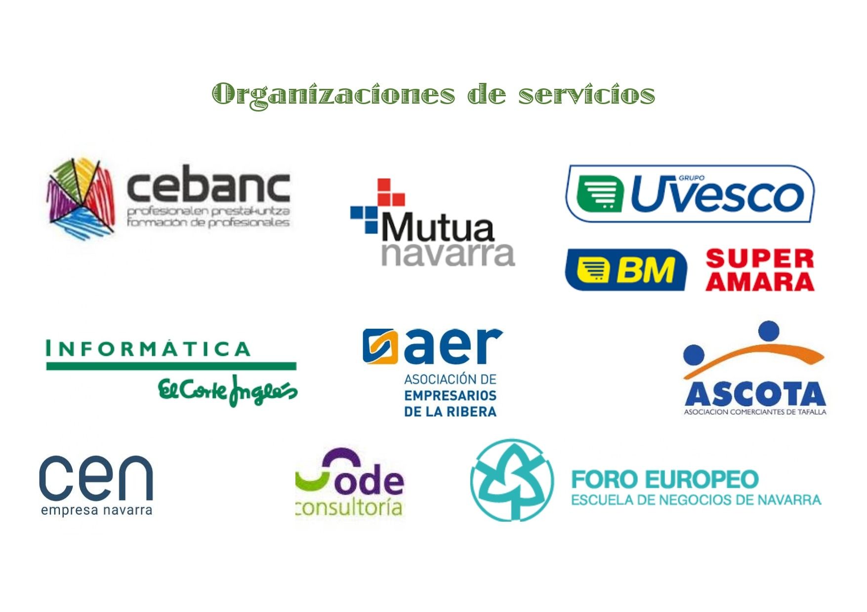 Un grupo de logotipos sobre un fondo blanco con las palabras organizaciones de servicios